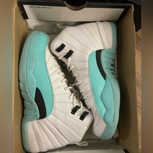 Air Jordan 12 Retro, size 7Y, white/black-light aqua